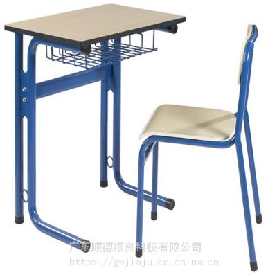 自产自销金属学生单人桌椅/可升降中学生辅导班用课桌椅注塑封边板