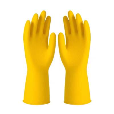 识坚家务水产抓鱼劳保手套中长款黄色乳胶手套清洁洗碗防护手套