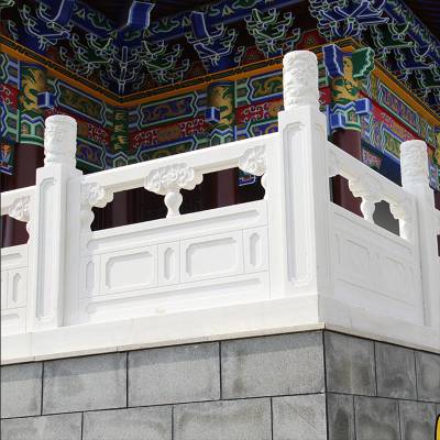 寺院汉白玉栏杆定制-寺院石栏杆大殿周围石雕栏杆制作安装