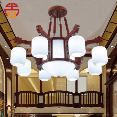 厂家直销 现代新中式客厅吊灯 中国风实木古典餐厅灯 大气创意玻璃吊灯7389