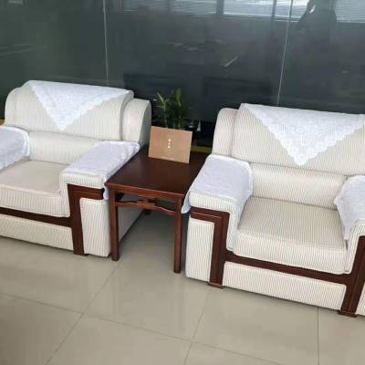 贵宾接待沙发会议室商谈领导办公沙发茶几组合白色中式布艺单人位北京