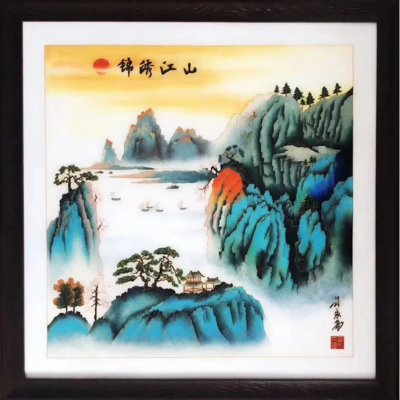 中国工艺美术大师刘永森作品《锦绣江山》珐琅画 筑梦中华 江山如画