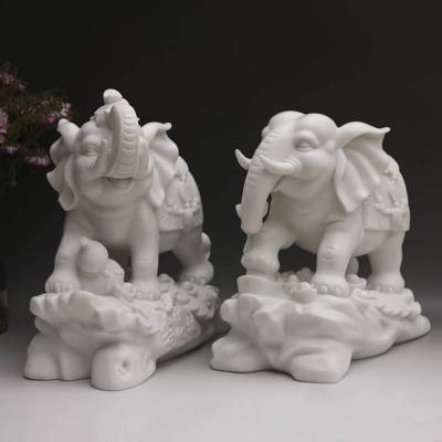 动物雕刻汉白玉石雕小象艺术品收藏摆件