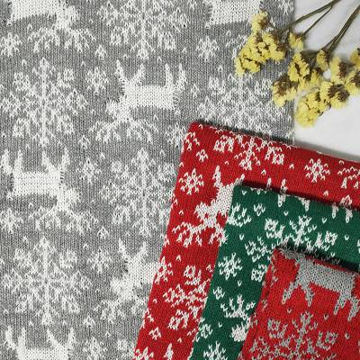 粗针毛线面料布针织圣诞小鹿面料圣诞雪花提花靠垫工艺品布艺布料