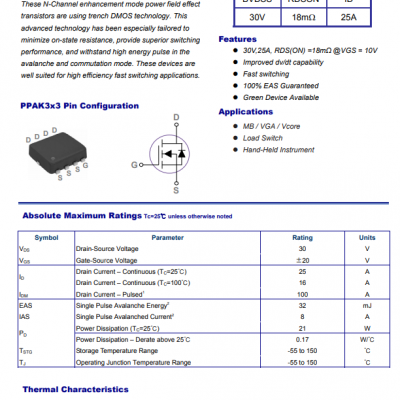 PDC3912Z N ͨ Mos 30V BVDDS,25A ID