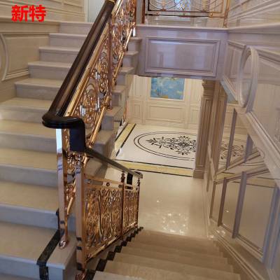 一公分铝雕楼梯效果 别墅会所铝合金楼梯扶手表现出的效果