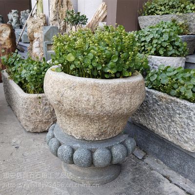 石雕花钵大理石自然石材雕刻花盆雕塑室内户外养花摆件