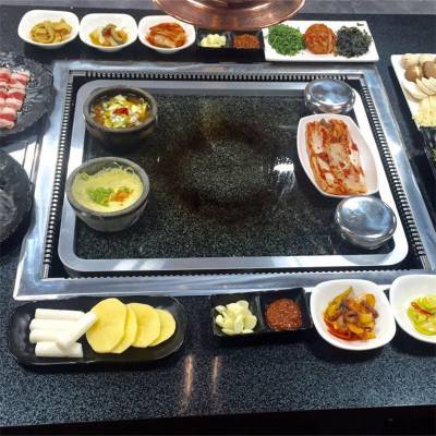 石板烤肉炉子设备 大理石石头烧烤桌椅炉子 石板烧餐桌椅