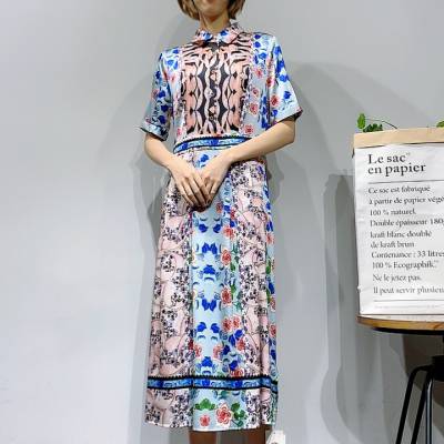 杭州高端桑蚕丝大码女装珍珠缎面真丝皱弹力缎【冉冉姿】21夏复古欧美连衣裙批发