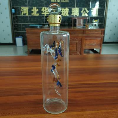 河间华企高硼硅玻璃酒瓶直管彩龙酒瓶透明酒瓶包装500ml
