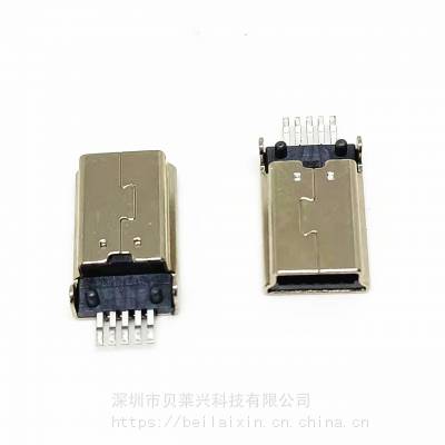 MINI USB 5PIN沉板SMT公头 加长针 带柱 端子SMT 黑胶 迷你沉板贴片公头