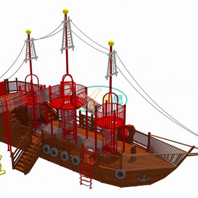 木质海盗船户外木制游乐设备儿童滑梯玩具公园旅游景区厂家