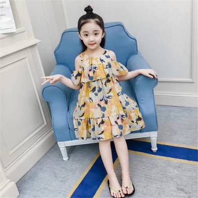 中国地摊货源网 童装丝质时尚公主裙 7-12岁女童露肩长裙