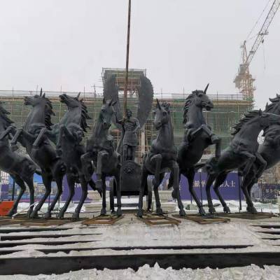 铸铜阿波罗战车 青铜阿波罗战车 仿铜马拉车雕塑 树脂群马喷泉雕塑