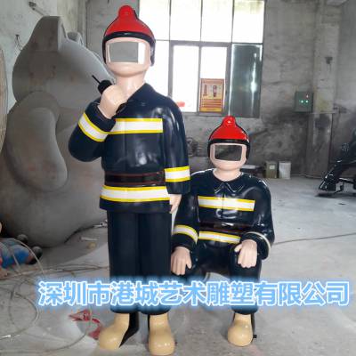 拍照玻璃钢消防员人像雕塑树脂纤维消防员卡通公仔人偶人物