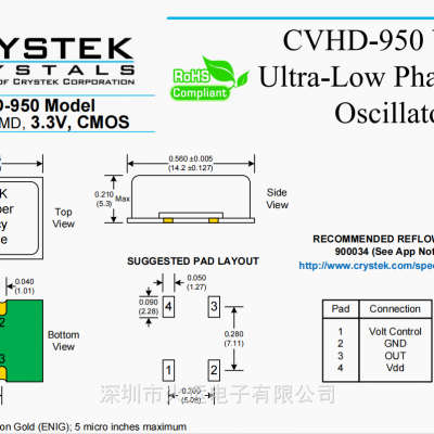 VCXO压控晶振 80MHz CVHD-950-80.000 25mA CMOS 3.3V Crystek进口晶振