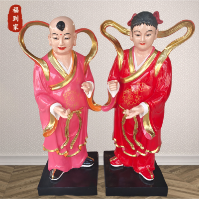 1.1米童男童女神像制作 站班仙女仙童树脂玻璃钢佛像摆件厂家批发