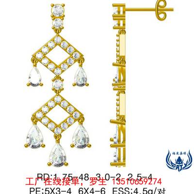 私人绘图设计925银耳环日韩时尚小清新流行饰品镶嵌锆石银耳钩厂