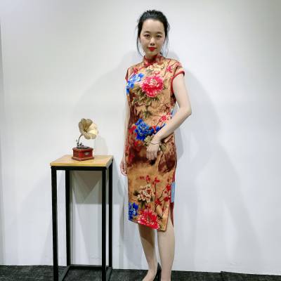 潇萍萍旗袍货源 真丝改良旗袍 复古国风连衣裙 端庄优雅夏季女装折扣批发