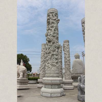 和之 寺庙汉白玉石雕龙柱 公园石柱子底座 可来图定制