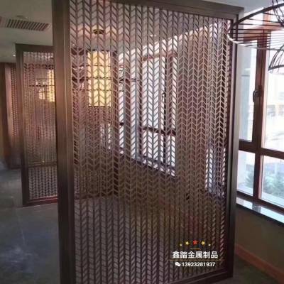 内蒙古新中式会馆金属花格隔断定制/室内金属屏风工程案例
