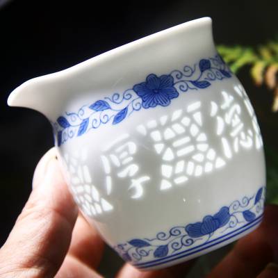 合元陶瓷手绘青花玲珑中式功夫茶具 10头白瓷家用泡茶壶茶杯