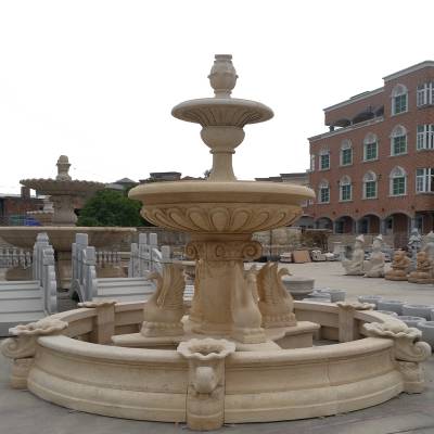 欧式石雕大理石喷泉 公园喷水池石材水钵定做 景观水景雕塑