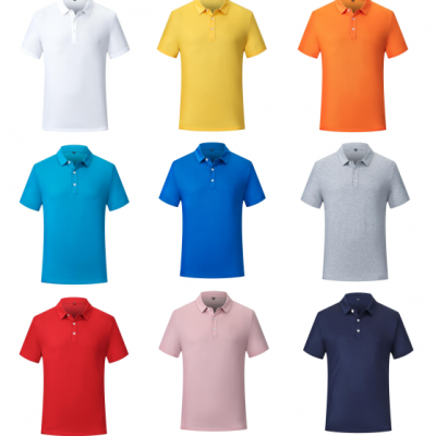 8100#丝光珍珠棉纯色翻领夏季短袖工作服有领T恤定制印字刺绣