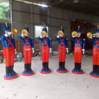 商场美陈玻璃钢卡通礼仪大头兵迎宾雕塑 卡通人物雕塑工艺定制