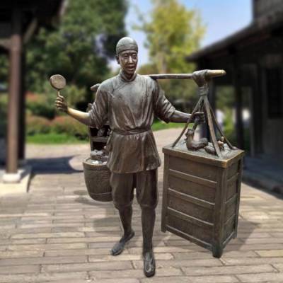顺德玻璃钢民俗民风雕塑 小吃卖货郎人物雕塑 小吃街摆件