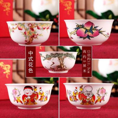 陶瓷寿碗定制厂家，五桃祝寿图陶瓷碗，松鹤同辉陶瓷寿碗