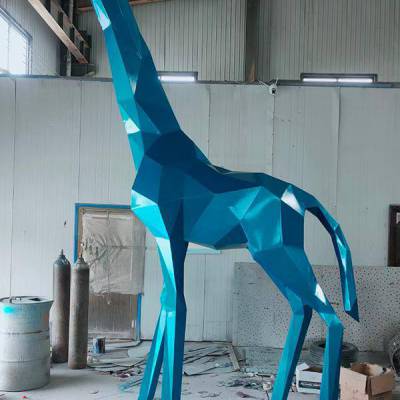 抽象不锈钢大型长颈鹿雕塑 户外几何面卡通动物摆件