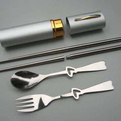 供应随手礼品餐具 折叠便携笔式三件套 不锈钢筷子叉勺