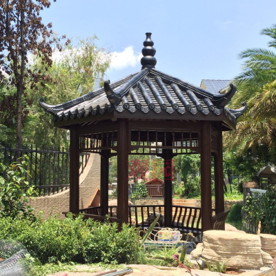 六角凉亭 防腐木休闲亭子 户外凉亭***