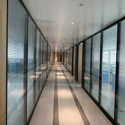 办公室钢化玻璃隔断墙铝合金单双层百叶高隔间会议室透明双玻定制