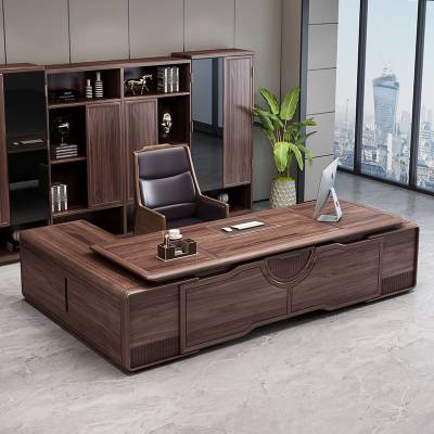 新中式实木大班台主管办公桌现代禅意书桌老板桌办公室家具
