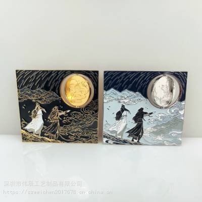 明星金属徽章定制 偶像粉丝团胸针定做 烤漆镂空旋转胸章