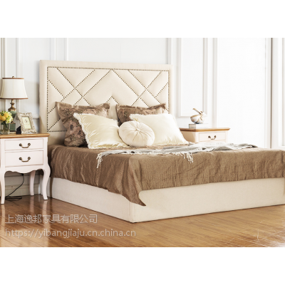 逸邦 实木床美式床双人床床头板棉麻软包1.8米简约北欧床法式床