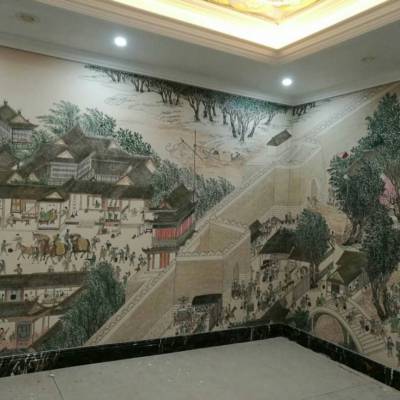 墙纸壁布手工绘画·247cm*1365cm大型的清明上河图手工绘画，装饰空间艺术