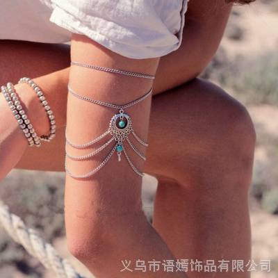 E5007欧美时尚复古民族风镂空松石水滴手臂链手链Arm chain