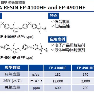 ADEKA 艾迪科BPA, BPF 型环氧树脂低含氯量低结晶性EP-4100HF4901HF