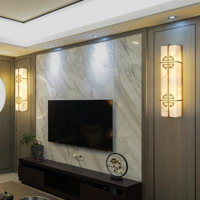 樊灯b30新中式云石壁灯现代客厅电视背景墙长形全铜过道室内外门口灯