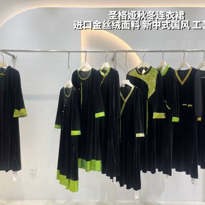 直播间流量品牌圣格娅奢华国风大码丝绒连衣裙库存尾货折扣