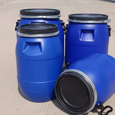 现货50升蓝色加厚化工桶 200L密封铁箍桶 50L公斤液体包装运输罐