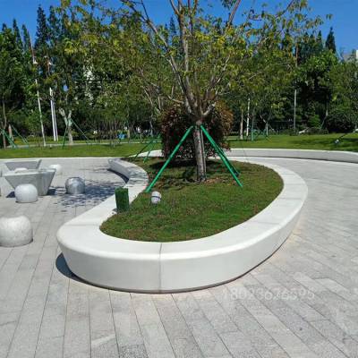 广东户外玻璃钢花池施工工艺厂家 公园椭圆形座椅坐凳 白色树池休息椅