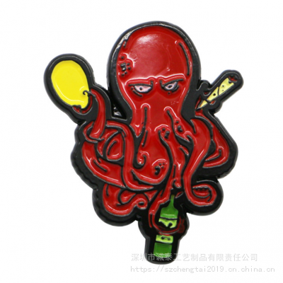 爆头八爪鱼徽章，海鲜胸章，创意饰品