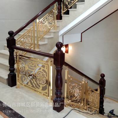 别墅纯铜装饰弧形雕花 新曼仿古铜雕刻楼梯护栏 新曼美感中的奢华