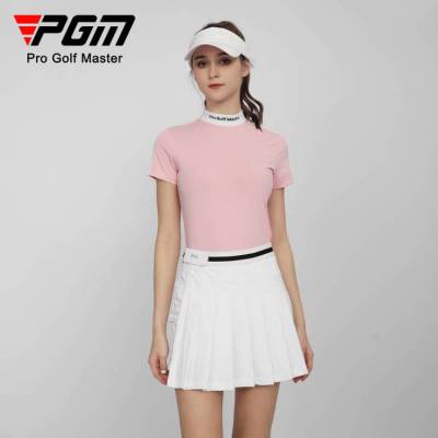 PGM高尔夫女装女士短袖T恤2023***运动功能面料撞色显瘦夏季女装