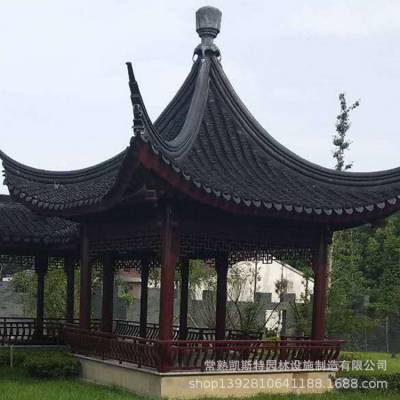 古建施工双层六角凉亭飞檐小青瓦筒瓦园林苏州仿古苏式徽派建筑