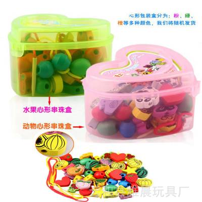 儿童木质益智动手穿线玩具 -水果数字动物串珠串乐 盒装心形串珠
